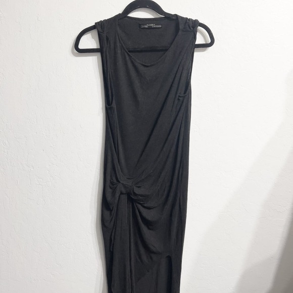 ALLSAINTS Gathered Tunic Cap Sleeve Dress US 2 Dark Gray Light Weight Raw Hem - Picture 5 of 6